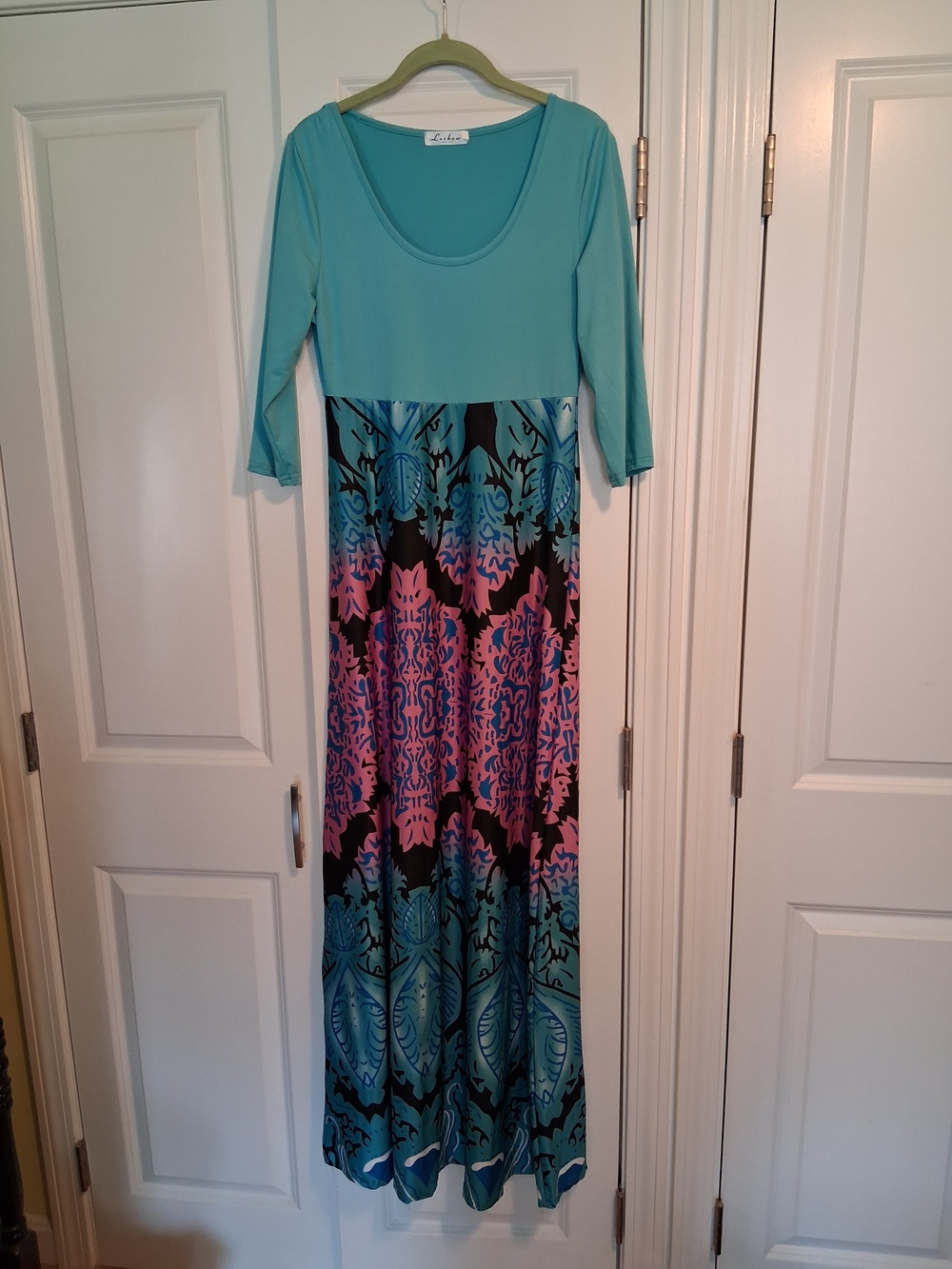Teal, Pink & Black Patterned Maxi Dress